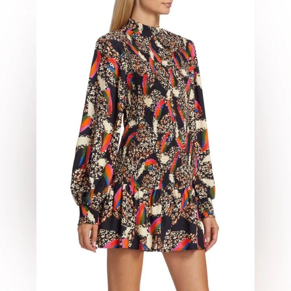 FARM RIO Leopard & Toucan Smocked Minidress - Picture 5 of 5
